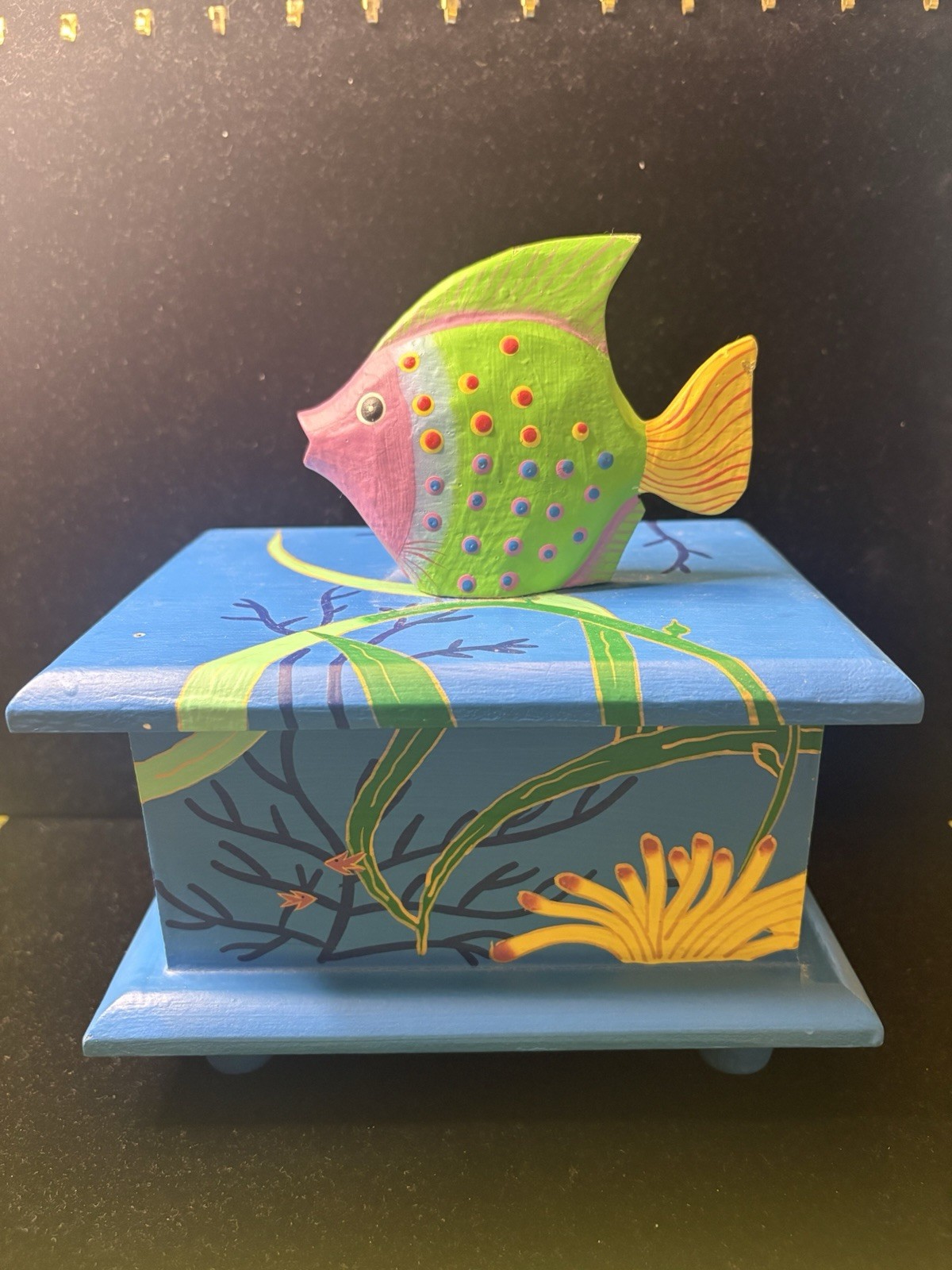 Vintage Hand Painted Wooden Fish Trinket Box Folk Art Coastal Decor Beach House Vintage Hand Painted Wooden Fish Trinket Box Folk Art Coastal Decor Beach House