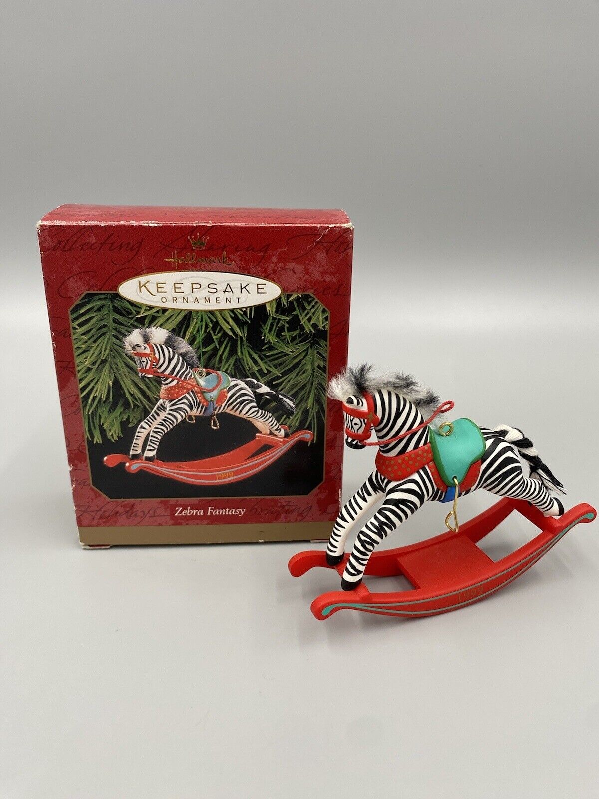 Vintage 1999 Hallmark Zebra Fantasy Rocking Horse Ornament