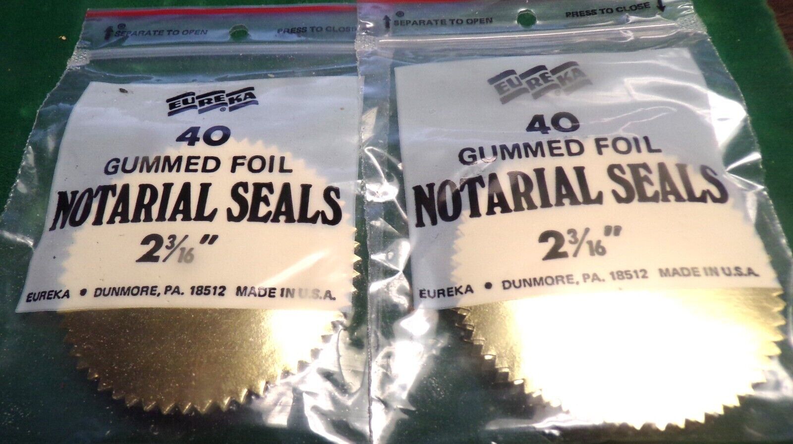 80 Vintage Eureka Gold Foil Notary Notarial Gummed Seals Large 2 3/16\
