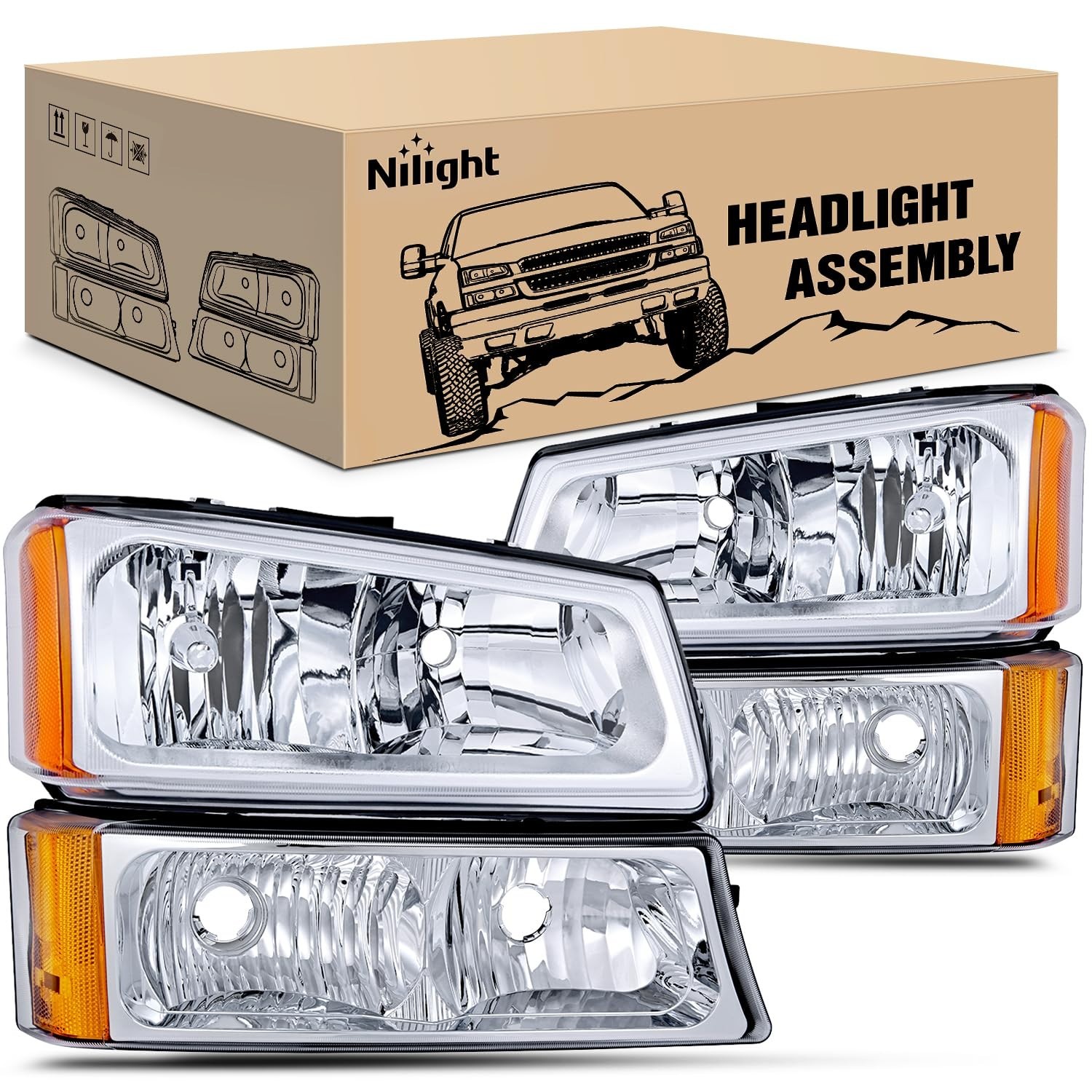 Headlight Assembly for 2003 2004 2005 2006 Chevy Silverado Avalanche 1500 1500HD