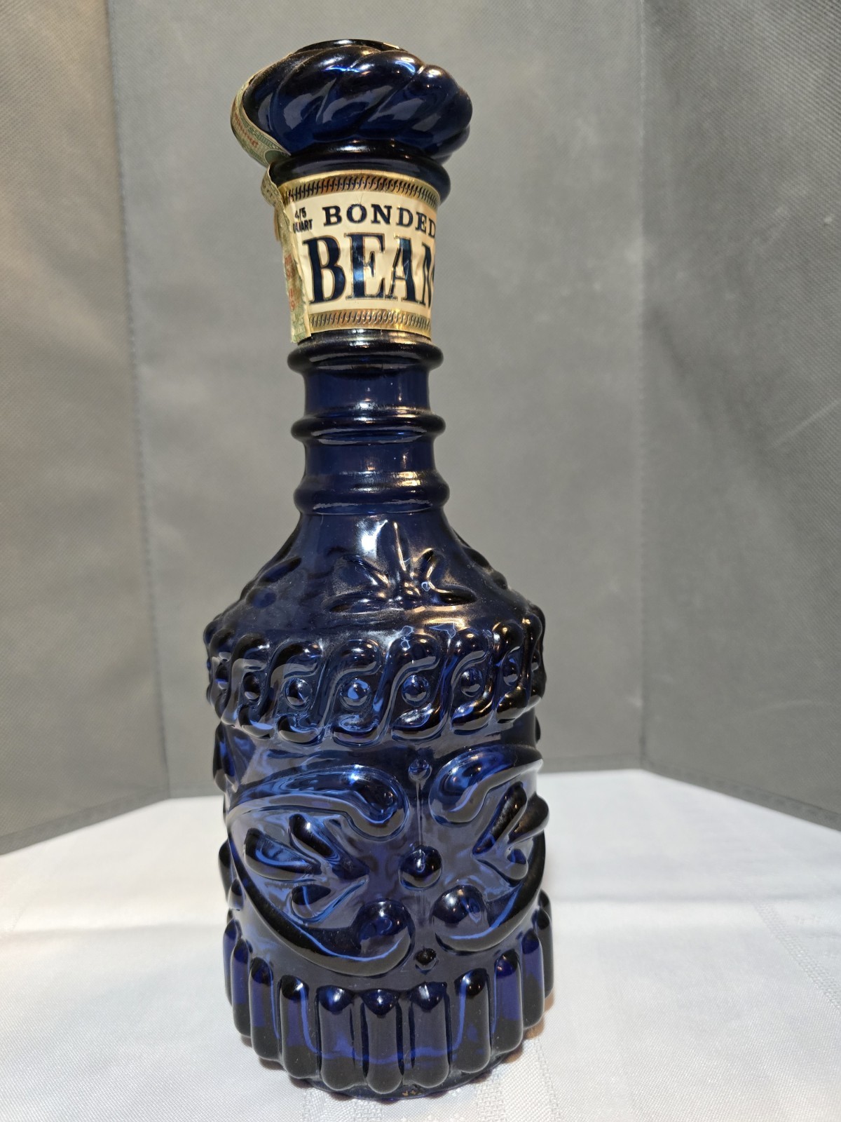 Vintage 1973 Jim Beam Decanter w/Labels Dark Blue