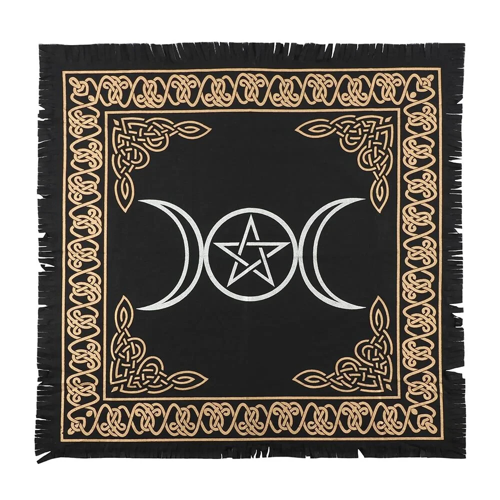 Black and Gold Triple Moon with Pentagram Altar Cloth: 24 Black and Gold Triple Moon with Pentagram Altar Cloth: 24