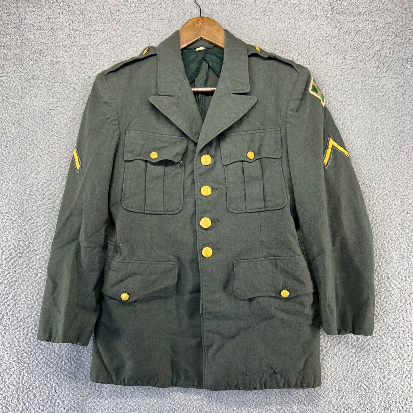 Vintage 50s Military Blazer Jacket Adult 36 S Green Patches Wool Army Franklin
