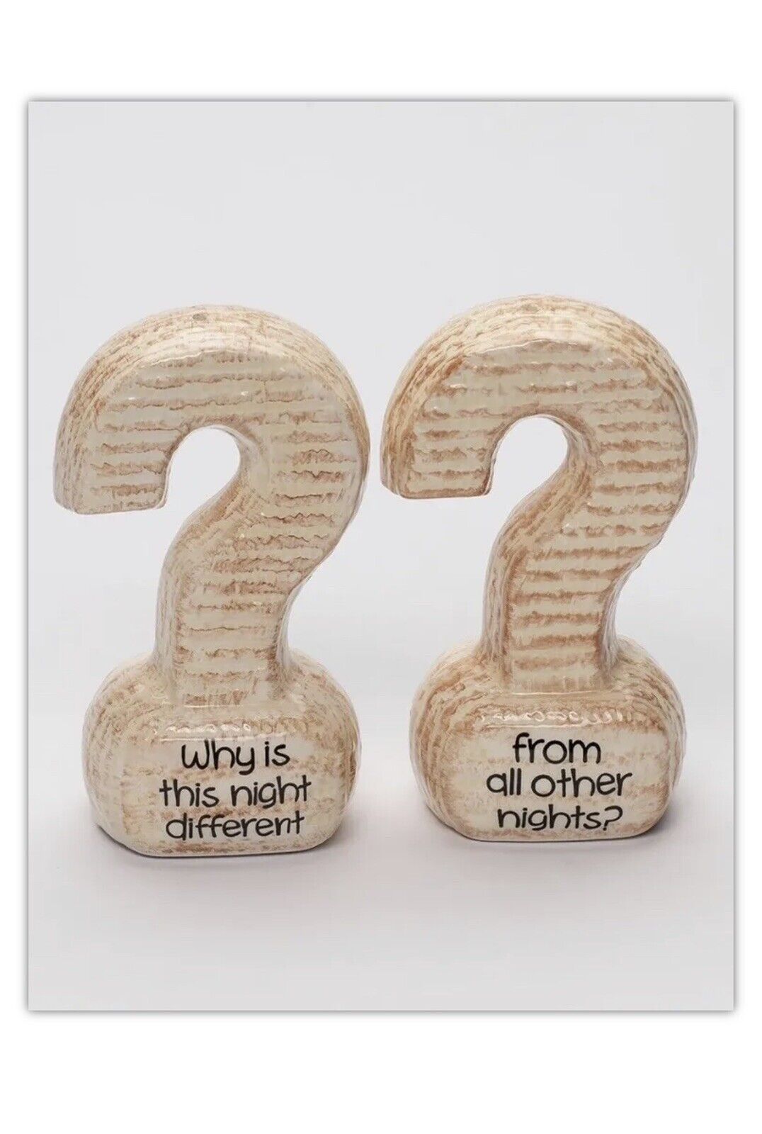 PASSOVER CERAMIC MATZAH SALT & PEPPER SHAKERS QUESTION MARK WHY IS THIS NIGHT DF