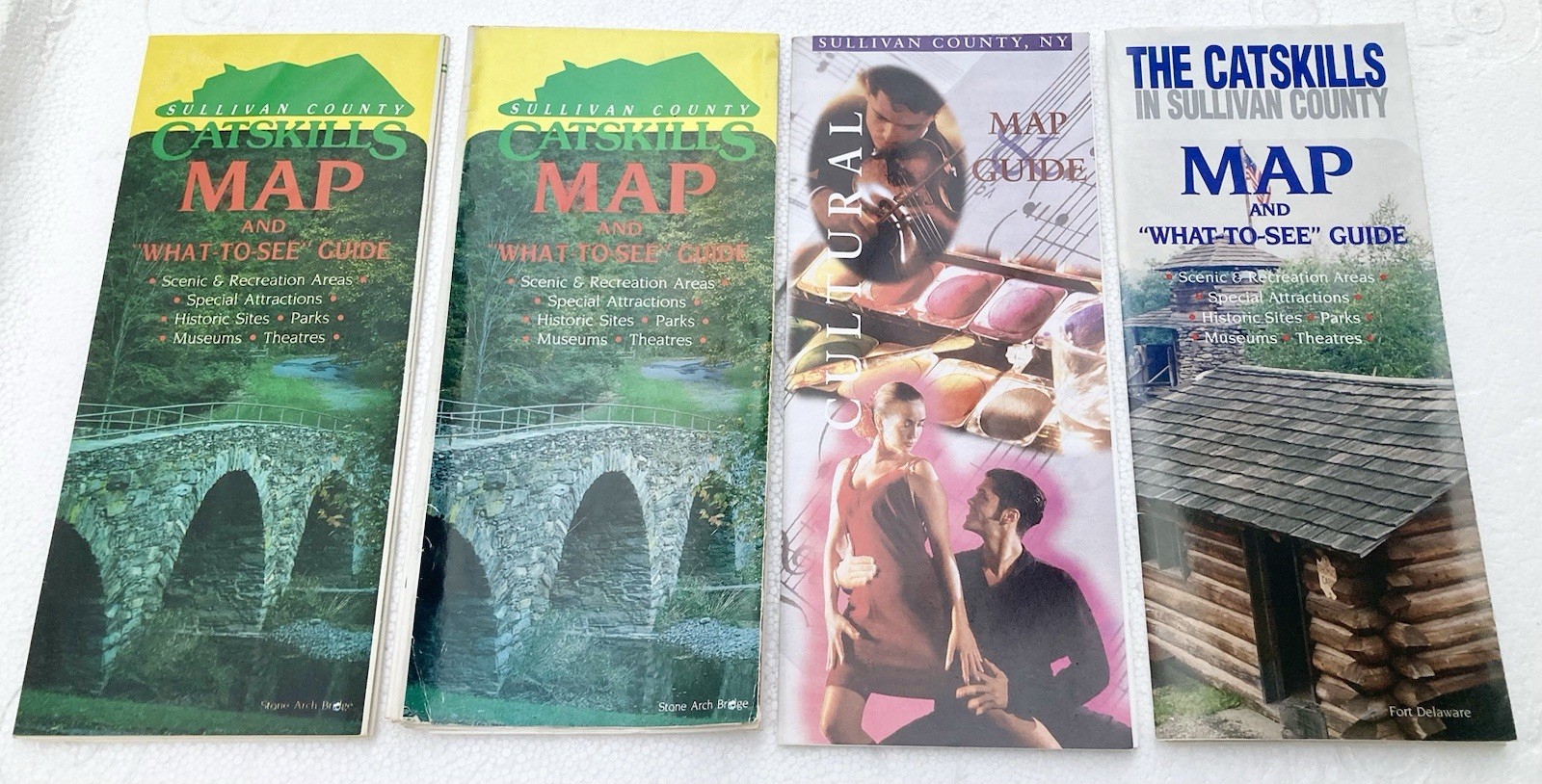 LOT OF 4 VINTAGE SULLIVAN COUNTY CATSKILLS NY TRAVEL MAPS & GUIDES SUPERB