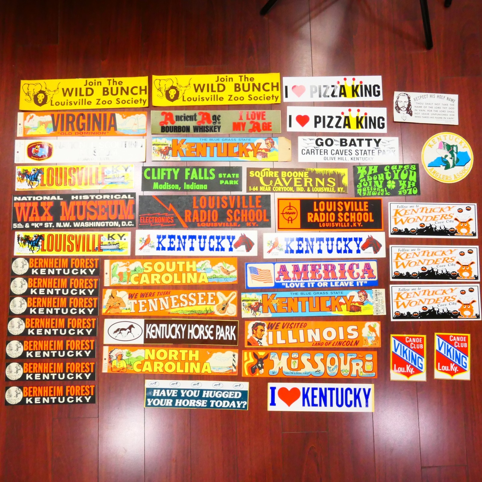 Vintage Bumper Sticker Lot of 45: travel, neon, 1960s, 1970s, Kentucky, ect. Vintage Bumper Sticker Lot of 45: travel, neon, 1960s, 1970s, Kentucky, ect.