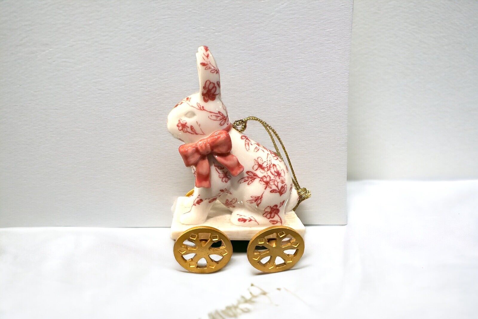 Royal Albert Toile Victorian Bunny Rabbit Pull Toy Ornament Retired Easter
