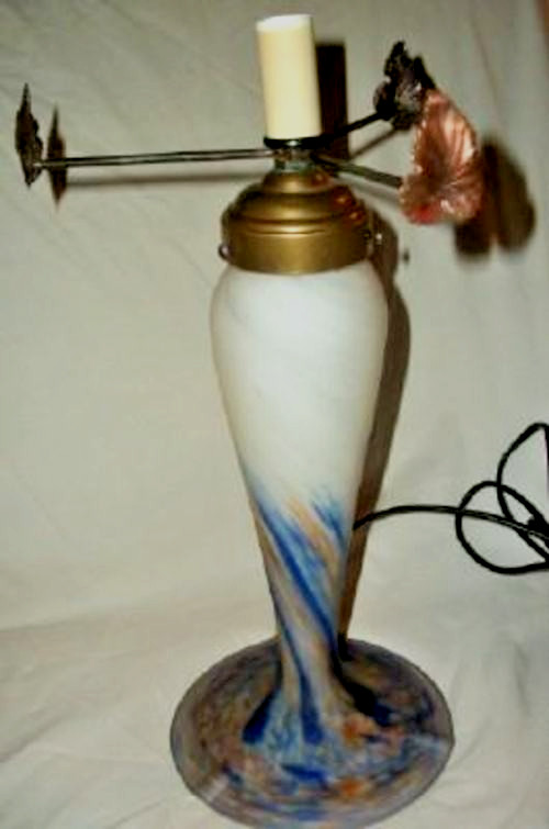 1920s French Art Glass Lamp Base Handblown Signed Le Verre Francais Bronze