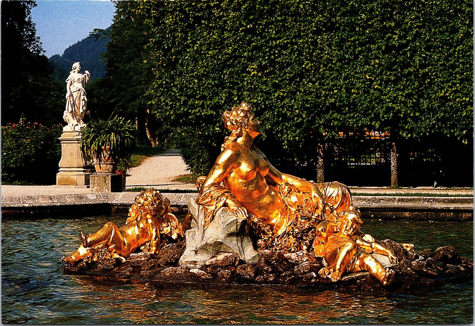 Germany Postcard Vintage Golden Gilded Flora Sculpture Linderhof Palace