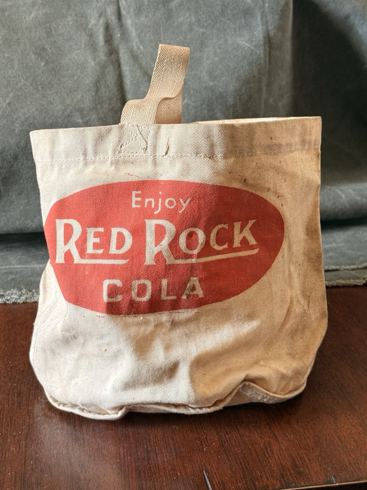 RARE Vintage RED ROCK COLA Advertising Promo Canvas 6 Pack Carrying Tote Bag