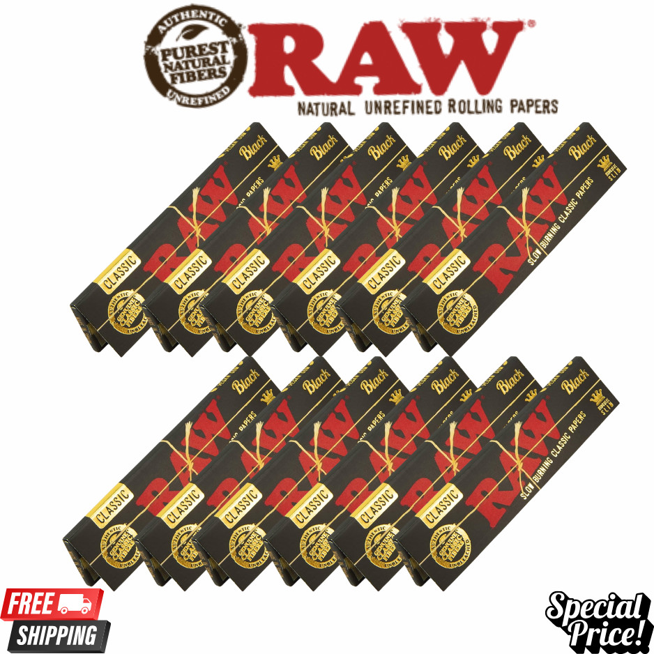 RAW Black King Size 110mm Rolling Papers Natural Ultra Thin Unrefined Slow 10ct