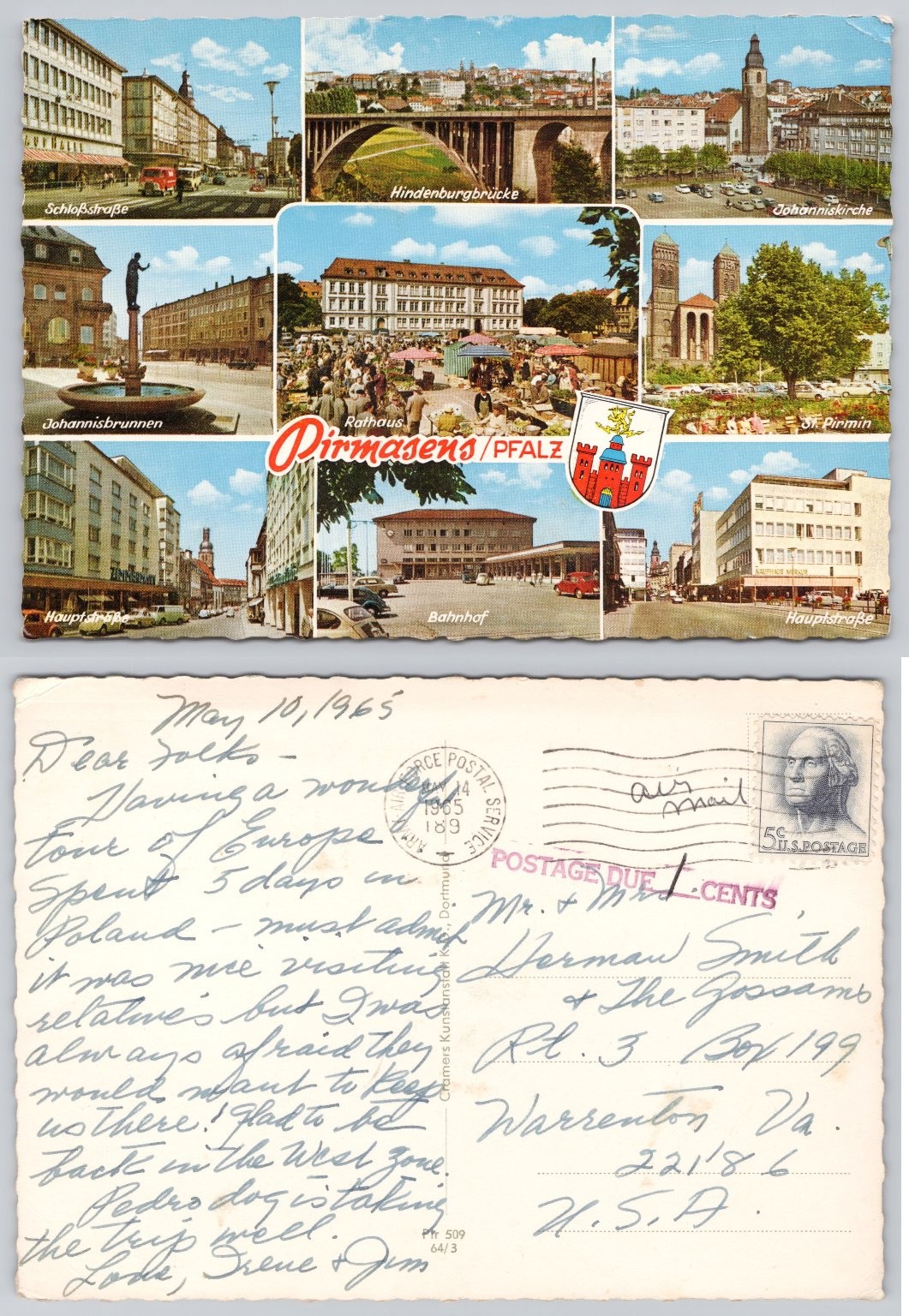 Pirmasens Pfalz Germany 1965 Multi-View Postcard Hindenburgbrücke Rathaus