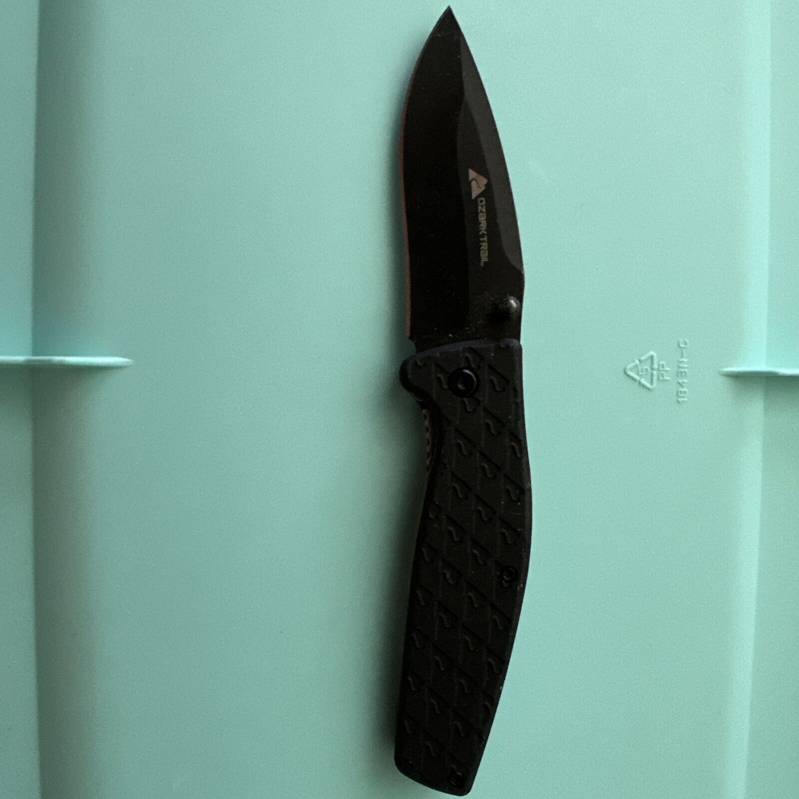 Ozark Trail 7-Inch Folding Knife Black Rubber Handle Stainless Steel Blade