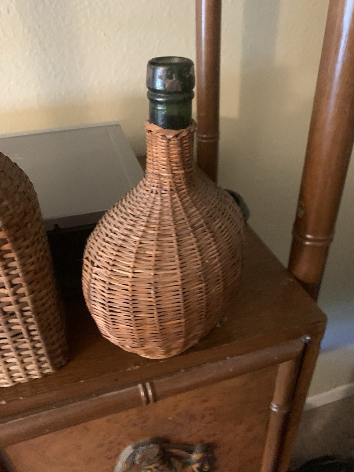 Antique Wicker Wrapped Demijohn European Wine Basket Vintage Bottle Demi John Antique Wicker Wrapped Demijohn European Wine Basket Vintage Bottle Demi John