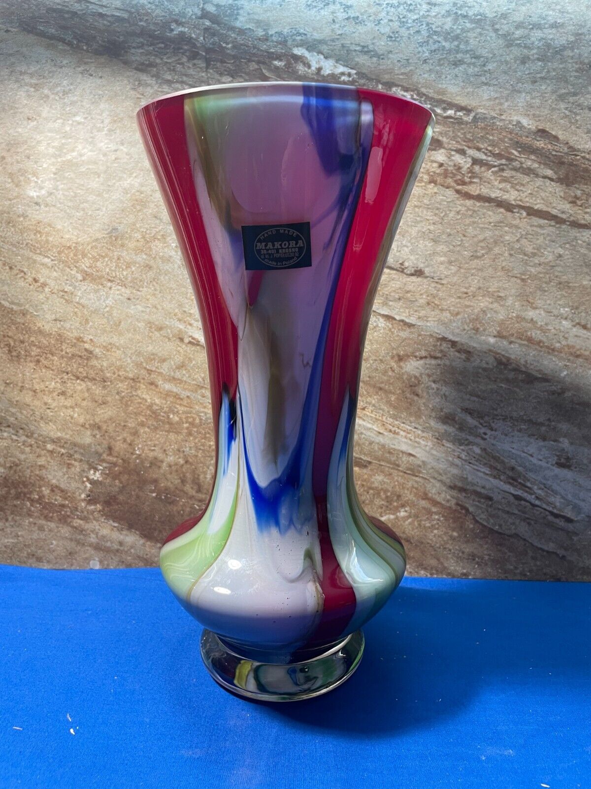 Makora Hand Made Glass Footed Vase Multicolored Design 38-401 KROSNO 12” 