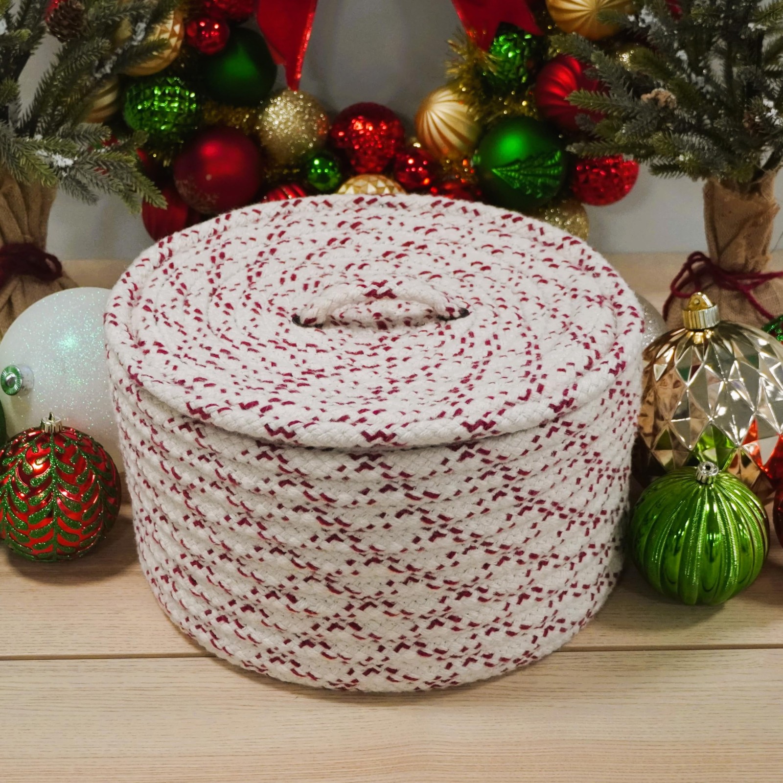 COLONIAL MILLS HOLIDAY WOOL LIDDED CROCK BASKET 14\