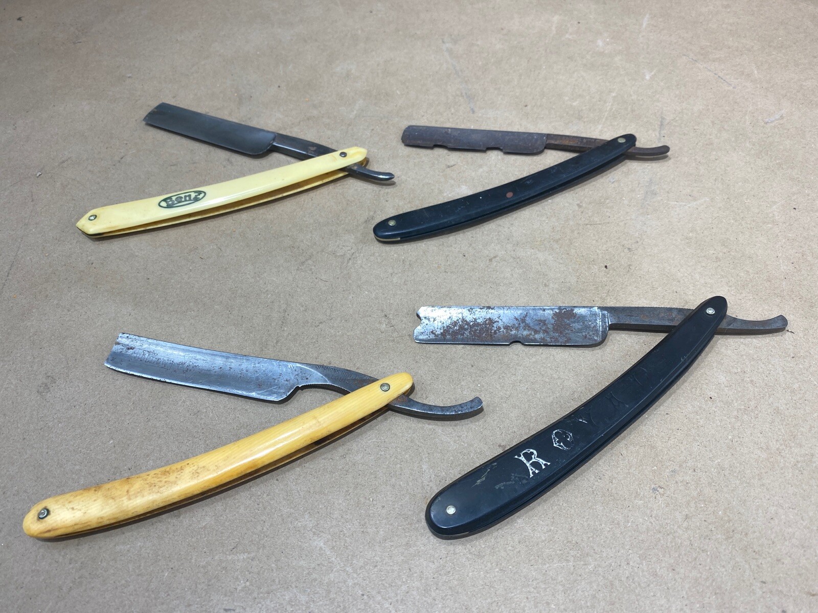 Lot 4 Antique Straight Razors Keen Kutter, Benz, Royal, National Hollow Germany Lot 4 Antique Straight Razors Keen Kutter, Benz, Royal, National Hollow Germany