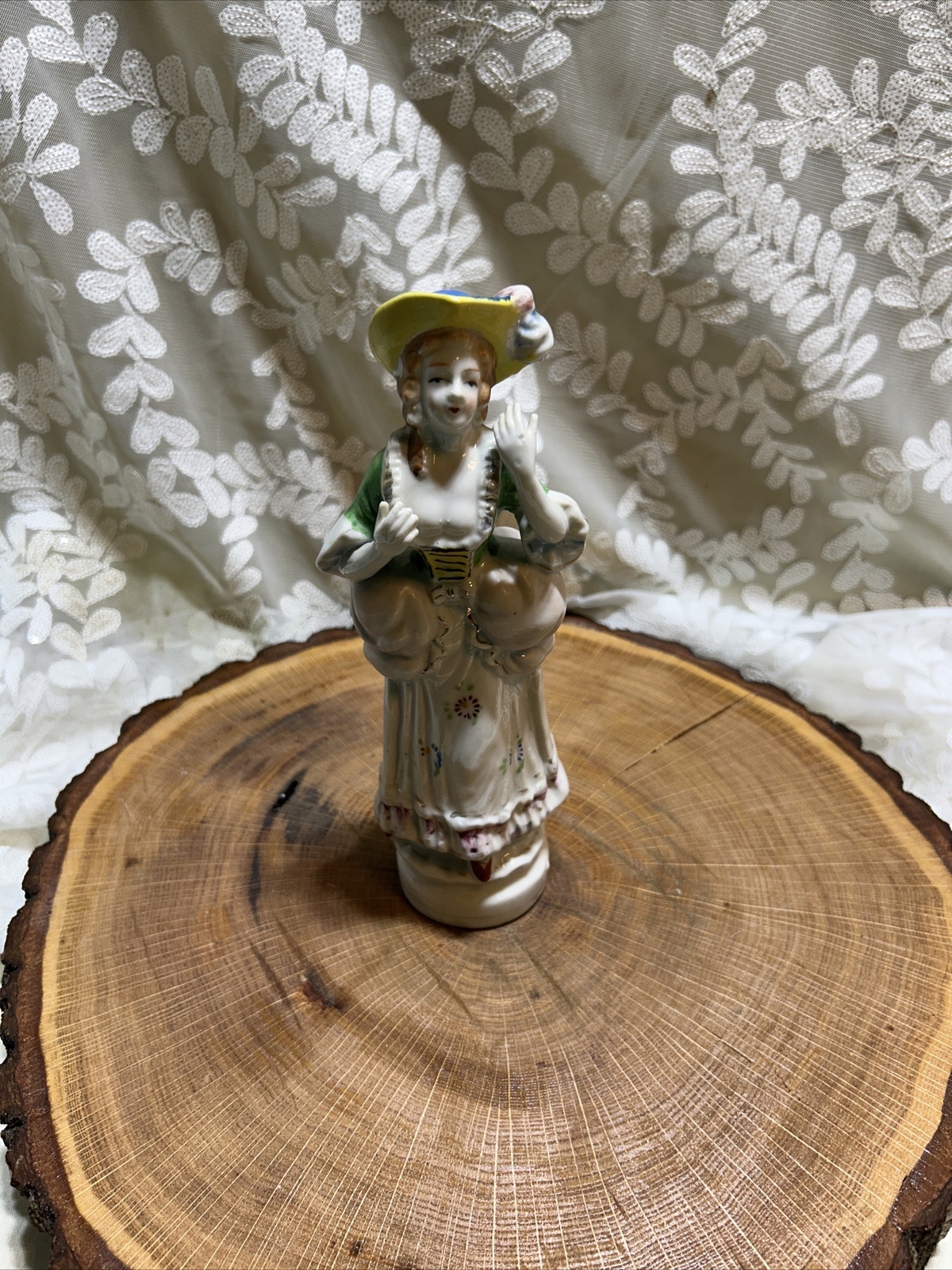 Elegant Woman in Colonial Dress Bisque Figurine 8 1/2” Tall Made in Japan