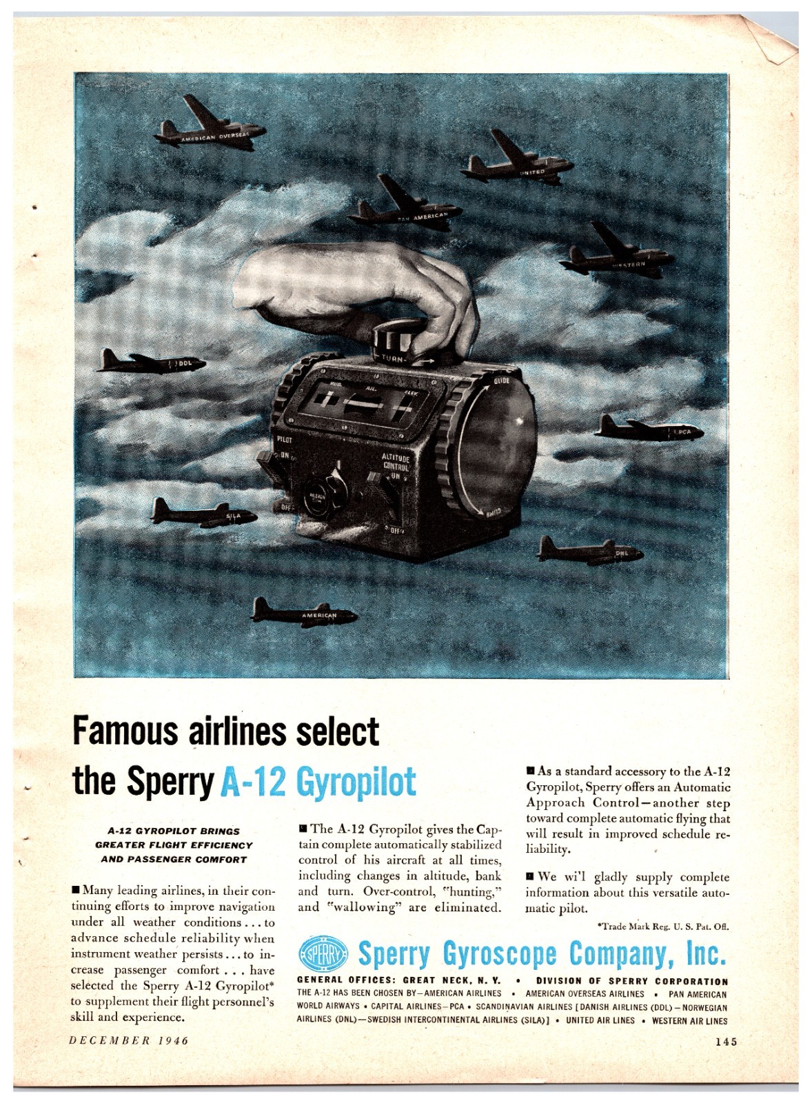 Original 1946 Sperry Gyroscope Company Print Ad (8in x 11in) Advertisement