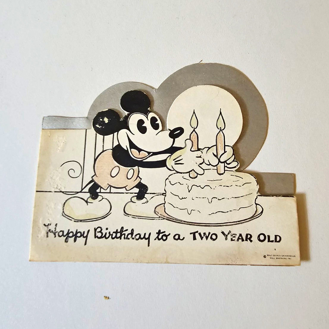 1934-35 Hallmark Mickey Mouse Die-Cut Birthday Card for Two Year Old