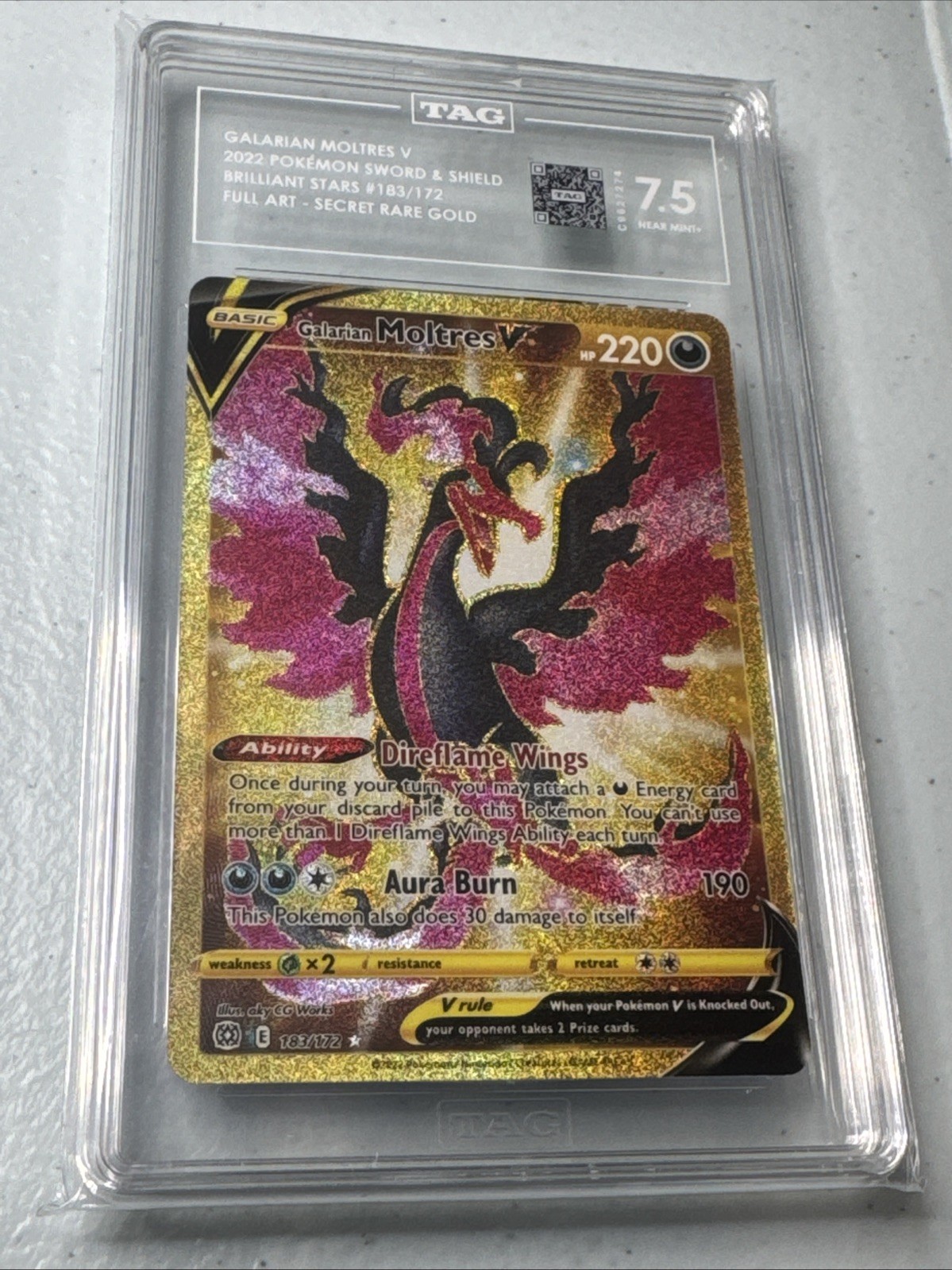 Galarian Moltres V  Pokemon Brilliant Stars Secret Rare Gold TAG 7.5 NEAR MINT+