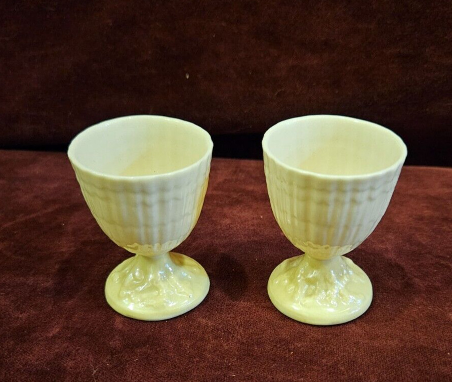 Belleek Ireland Pair of Egg Cups LIMPET YELLOW Pattern