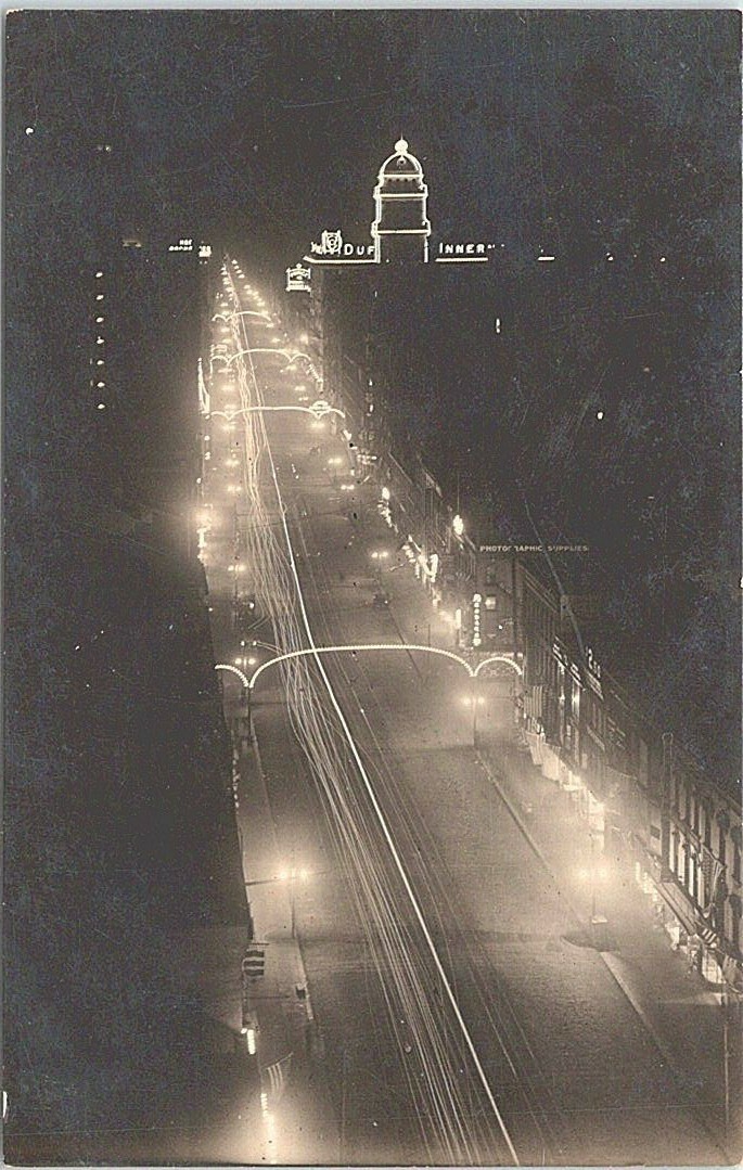 RPPC Rochester New York Nighttime Street Scene early 1900s Business District