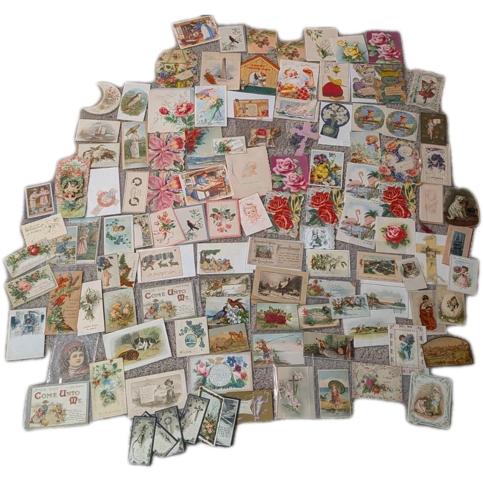 Lot 43 Vintage Antique Greeting Cards Trade All Occasions Some Used Blank Christ