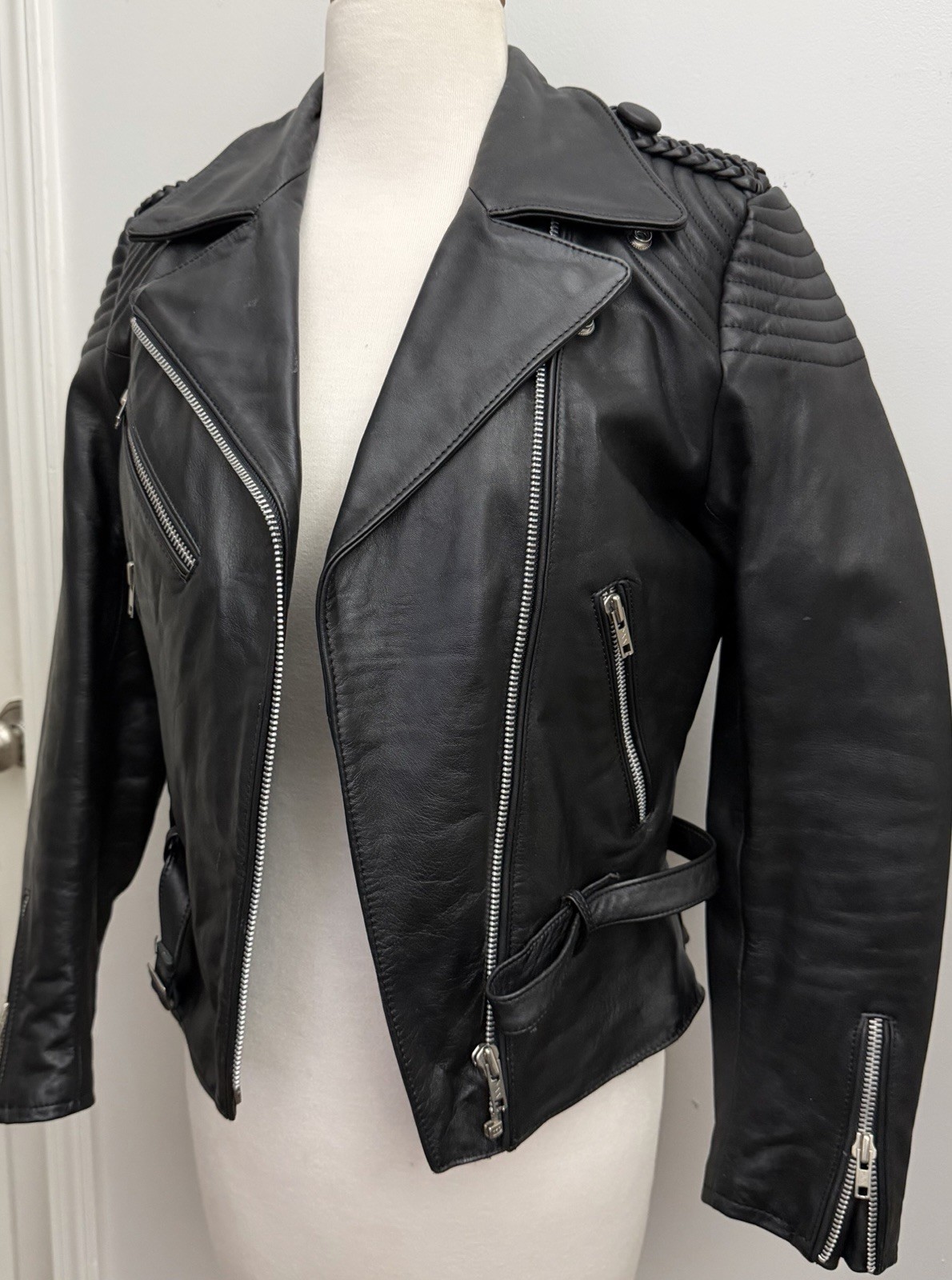 VTG Hein Gericke HARLEY-DAVIDSON Womens 36 Black LEATHER Motorcycle Biker JACKET