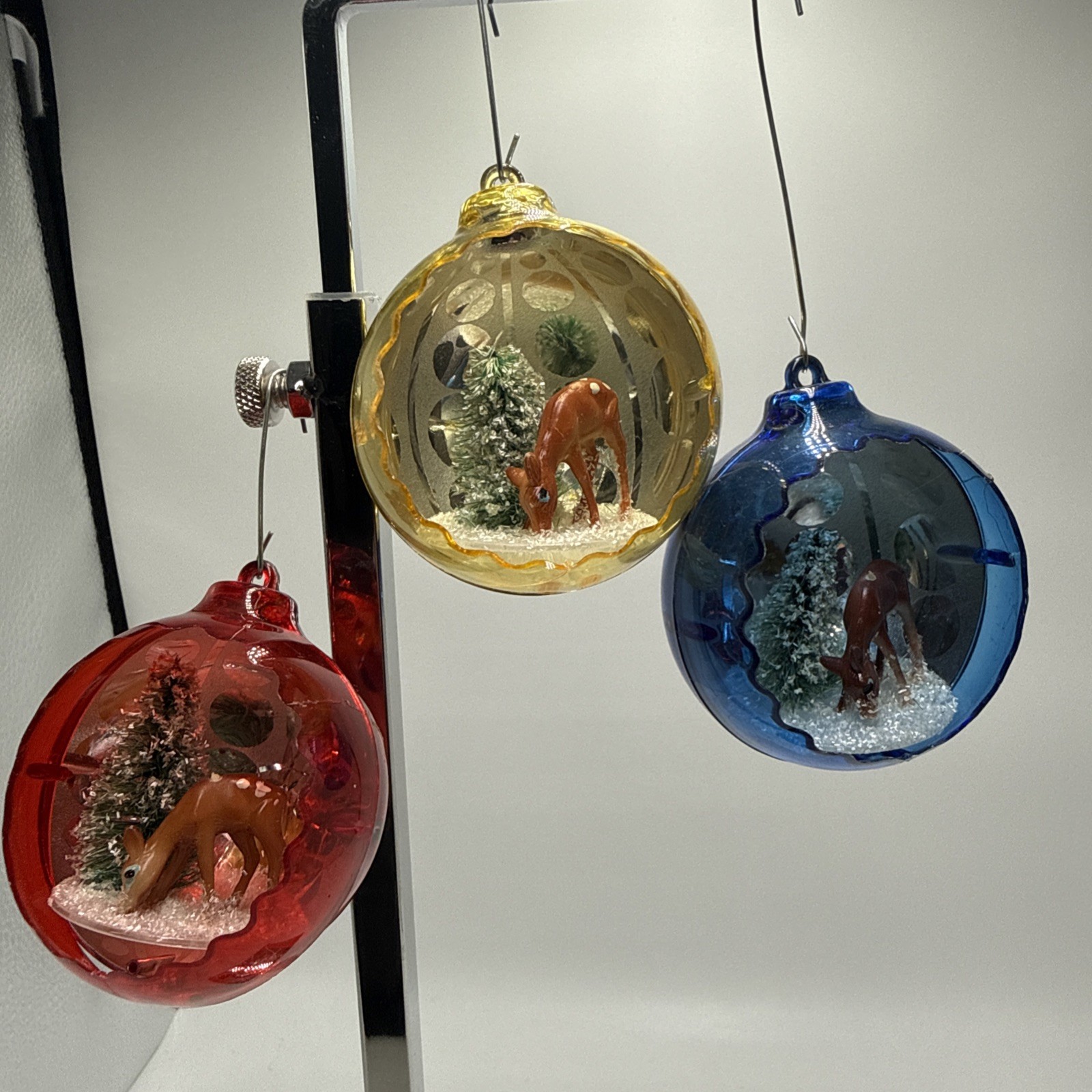 3 VNTG Jewel Brites Hollow Deer & Tree Scene Ornament USA 2 1/4\