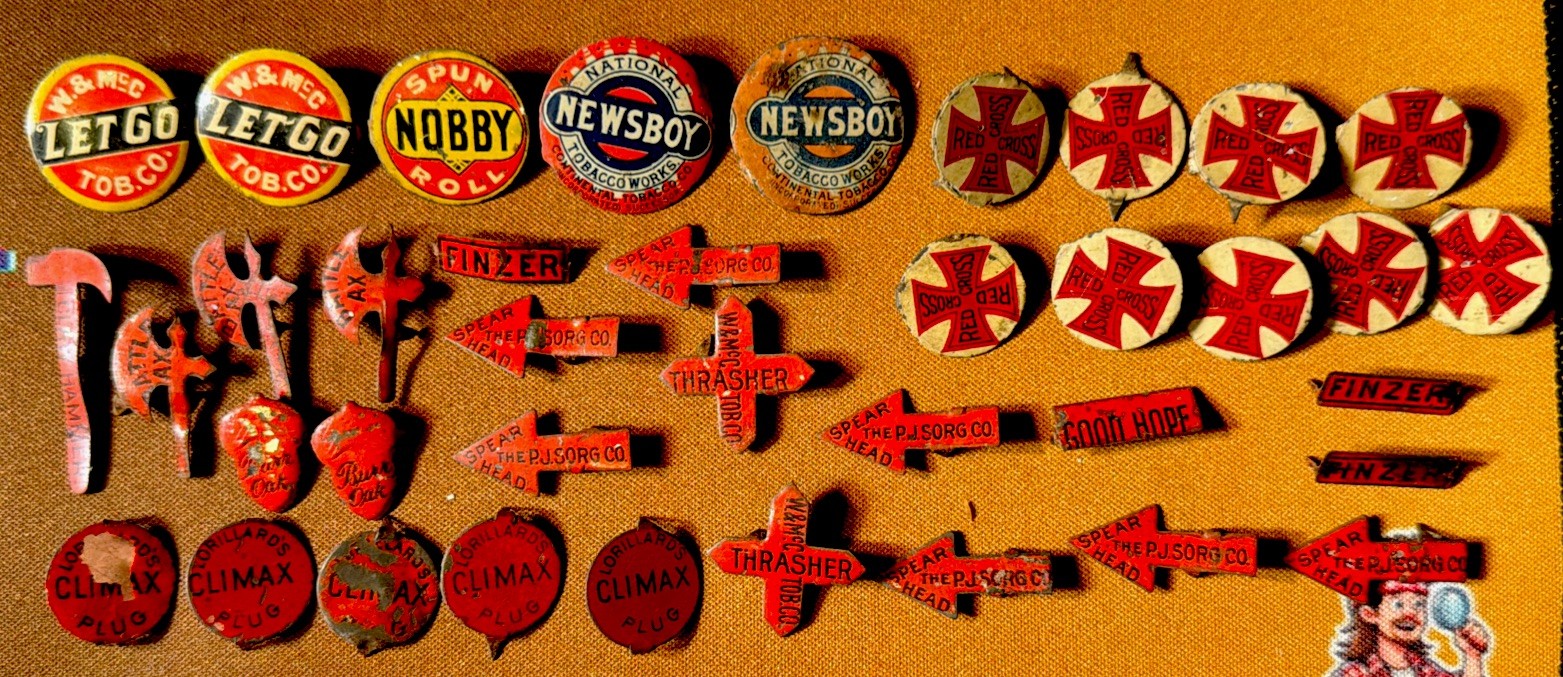 Antique vintage Tobacco Tags Mixed Lot of 38. Tobacco works co. Red Cross ax+
