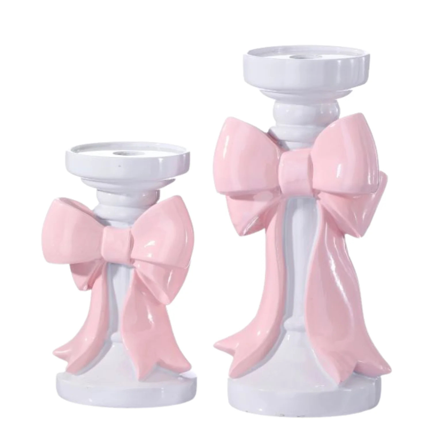 Regency Pink Bow Coquette Candle Holder Set MT26654