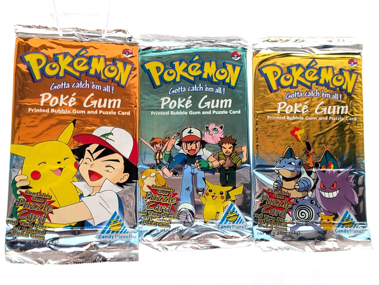 Pokemon x3 PokeGum Poke Gum Factory Sealed Packs Nintendo 1999 Ash Pikachu