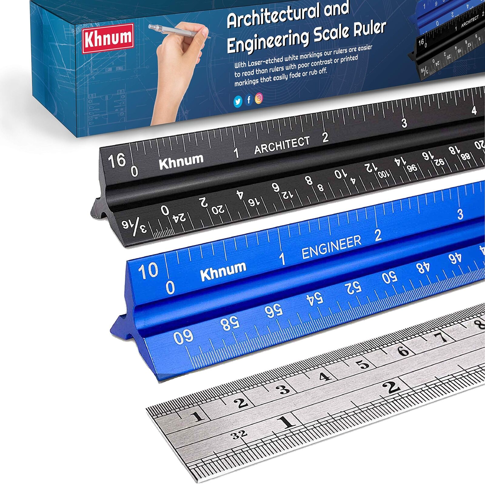 12-Inch Architectural and Engineering Scale Ruler Set (Imperial) | Laser-Etch...