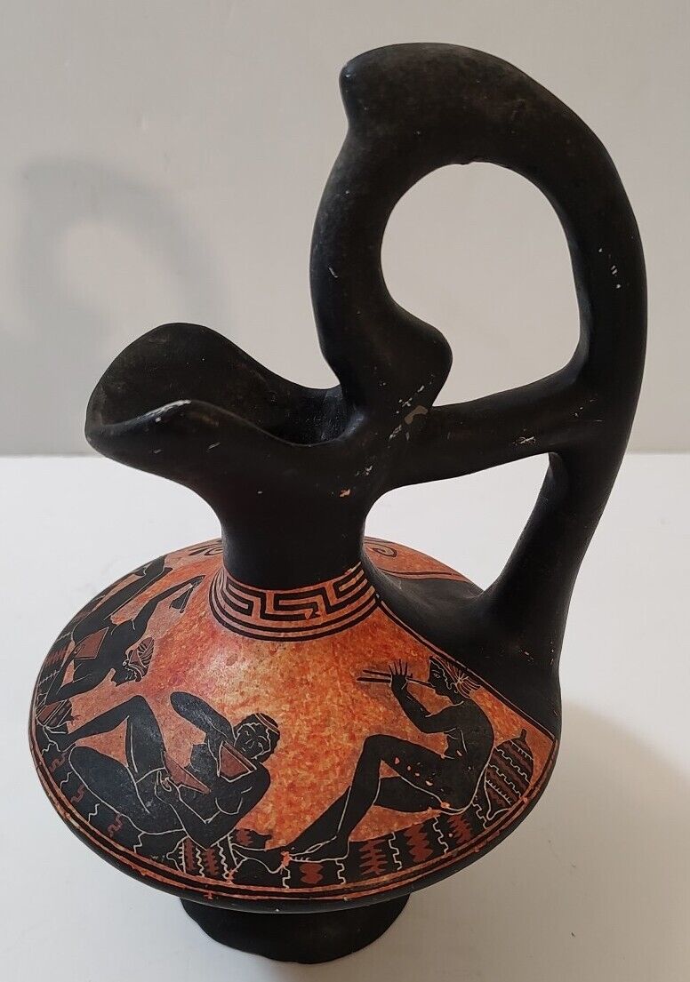 Greek terra-cotta vase handpainted by D. Vassilopoulos Vintage no. 216