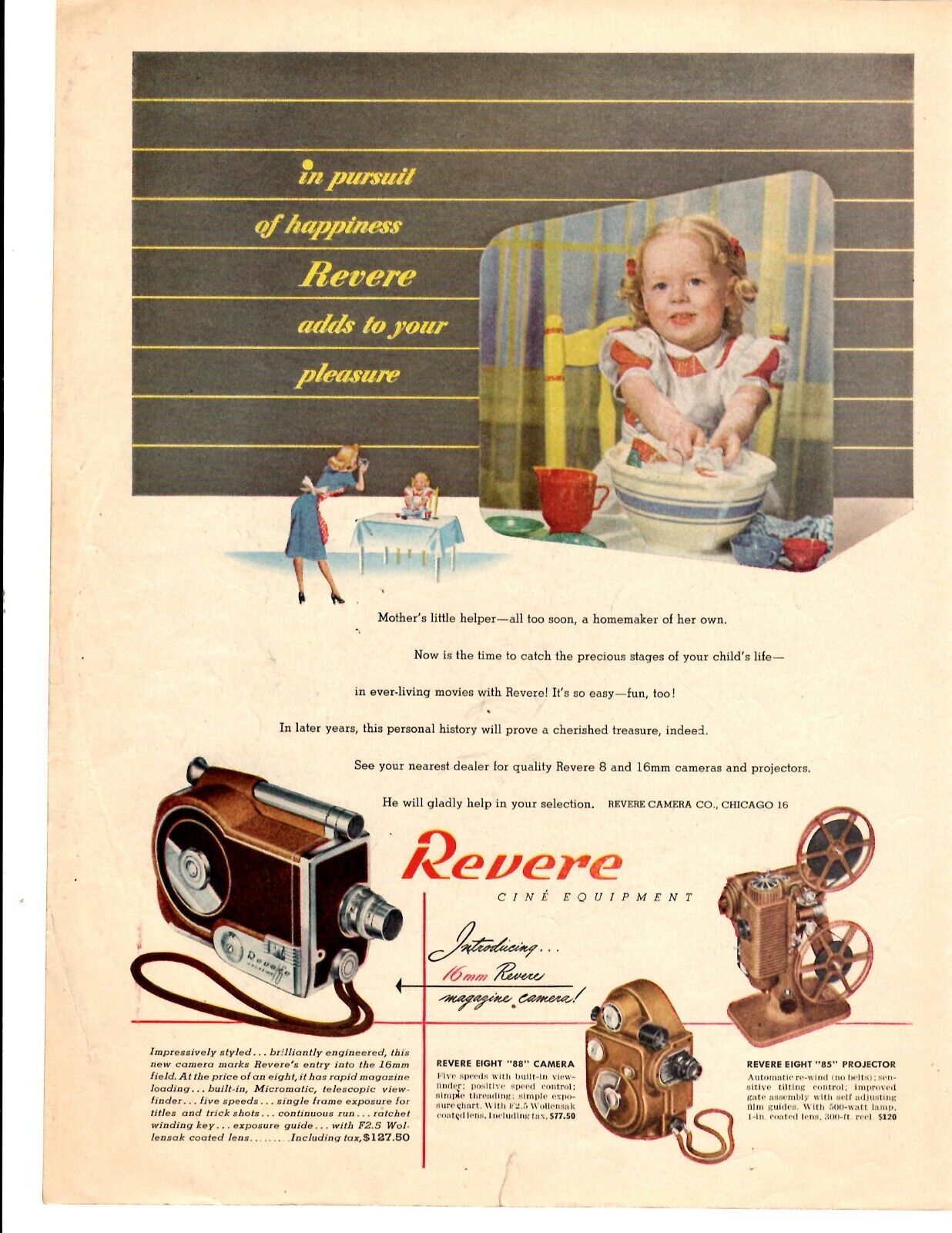 1948 Revere Cine Equipment Print Ad Camera Projector Frank Brimsek Boston Bruin