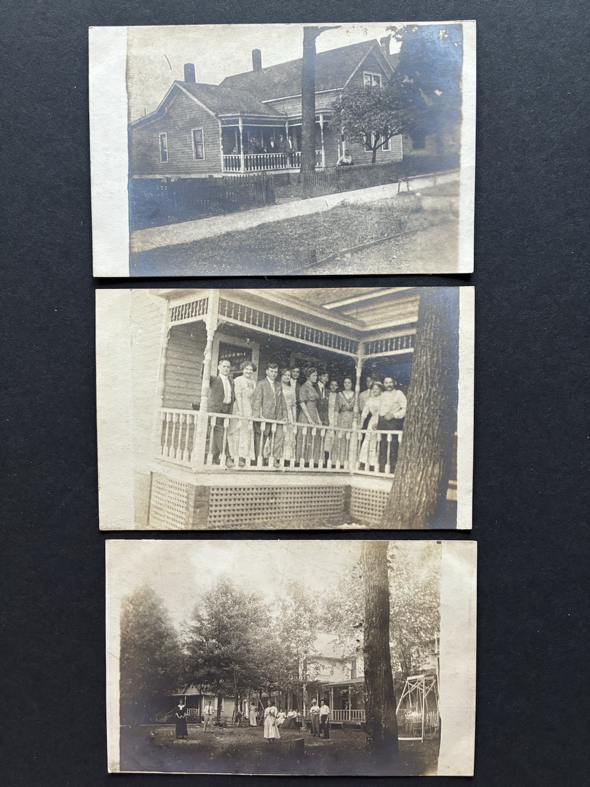 Lot of 3 Antique RPPC Real Photo Postcards Vintage House, Yard, Porch 1910s