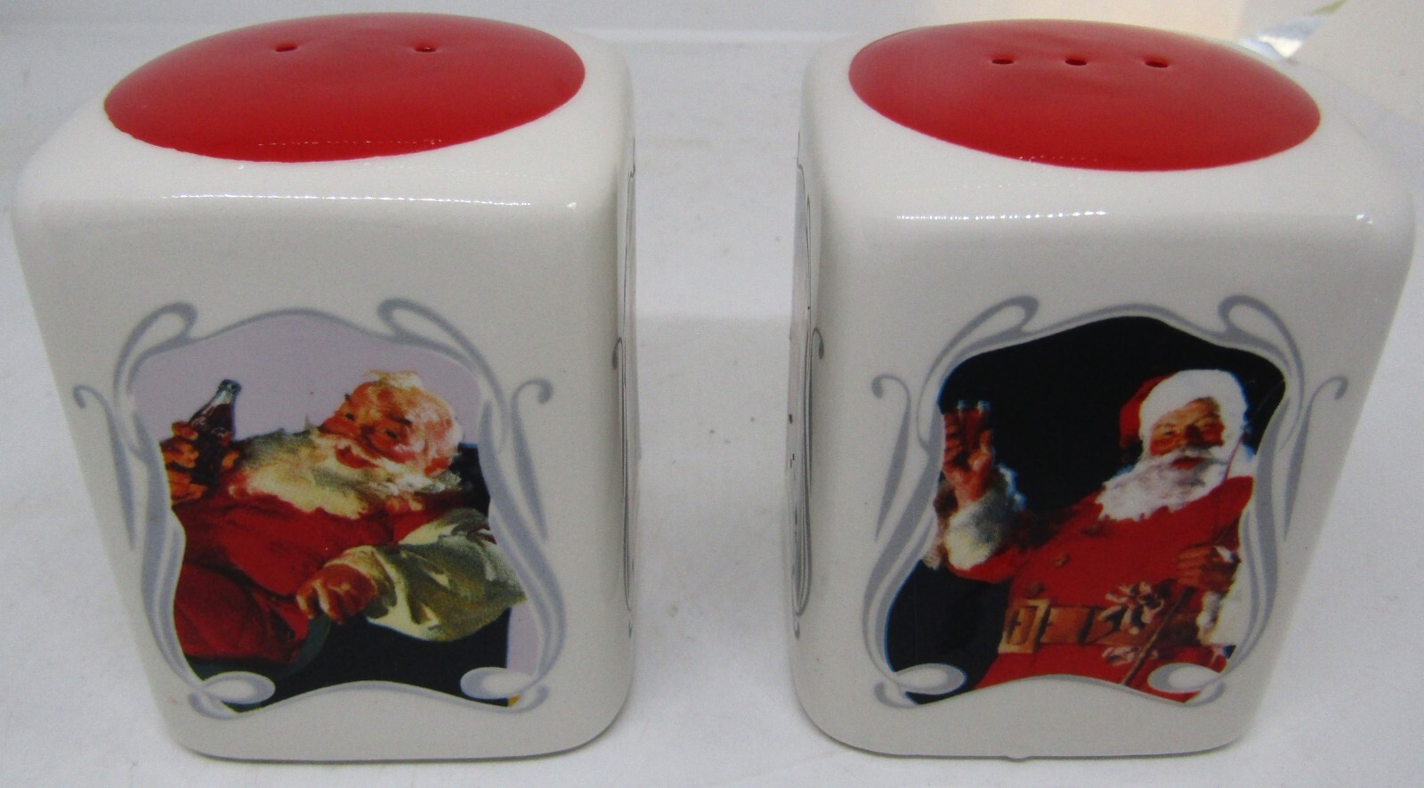 Vintage Coca Cola Ceramic Square Christmas Salt & Pepper Shakers.