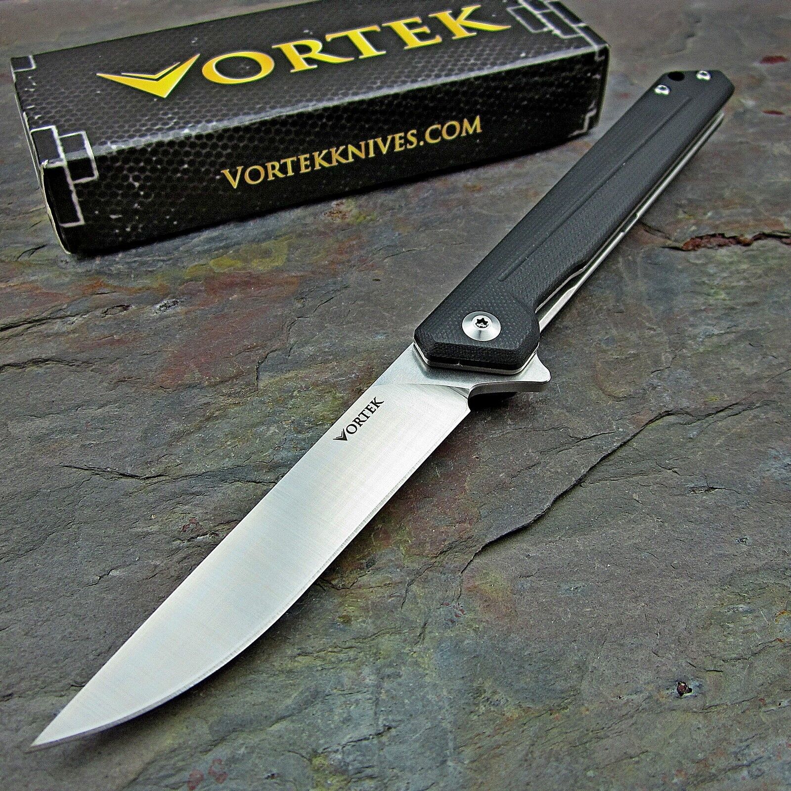 VORTEK MERLIN Black G10 Sleek Slim Ball Bearing EDC Folding Blade Pocket Knife