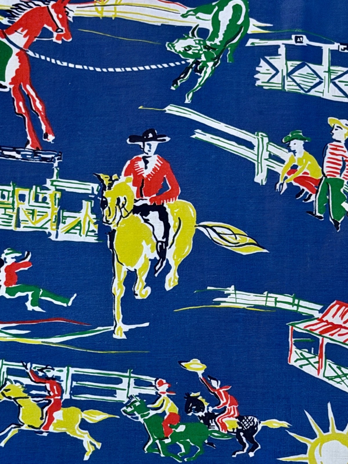 1950’s Western Novelty Cowboy RODEO Mid Century Barkcloth Era Vintage Fabric 1950’s Western Novelty Cowboy RODEO Mid Century Barkcloth Era Vintage Fabric