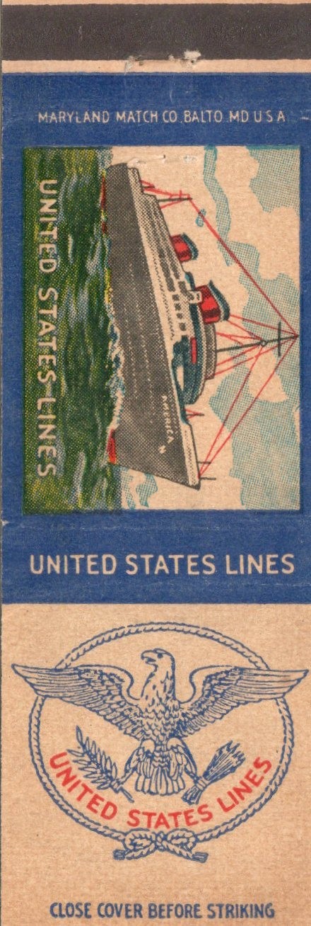 Vintage Matchcover  United States Lines
