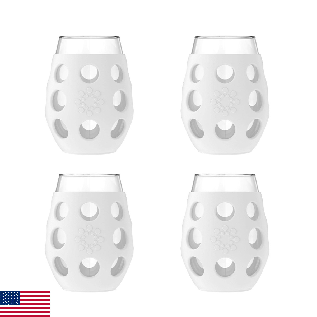 Lifefactory Wine Glass with Protective Silicone Sleeve, 4 Count (Pack of 1), Whi Lifefactory Wine Glass with Protective Silicone Sleeve, 4 Count (Pack of 1), Whi