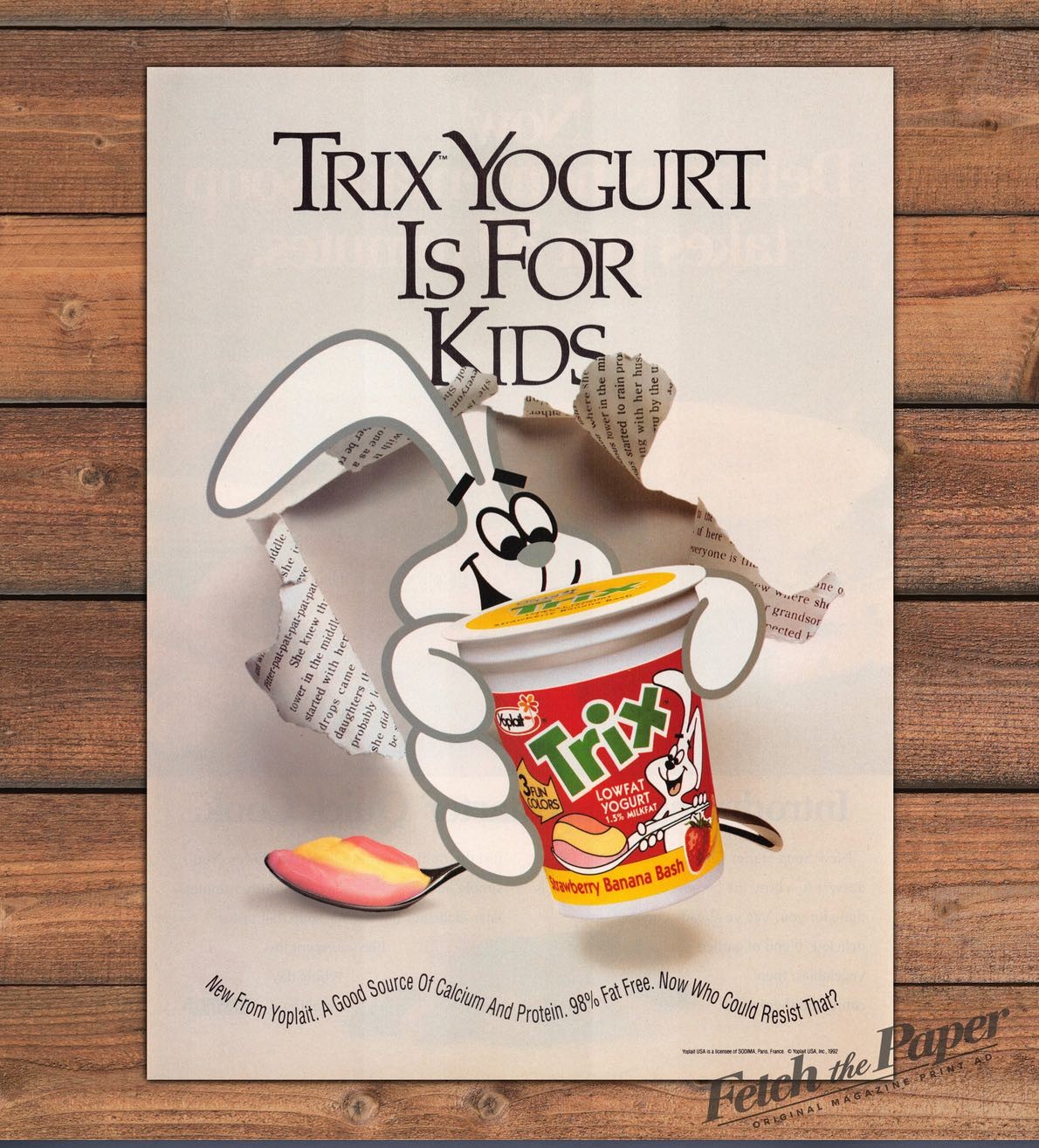 Trix Yogurt Rabbit Cartoon Strawberry Banana Kids Print Ad 1993 1990s