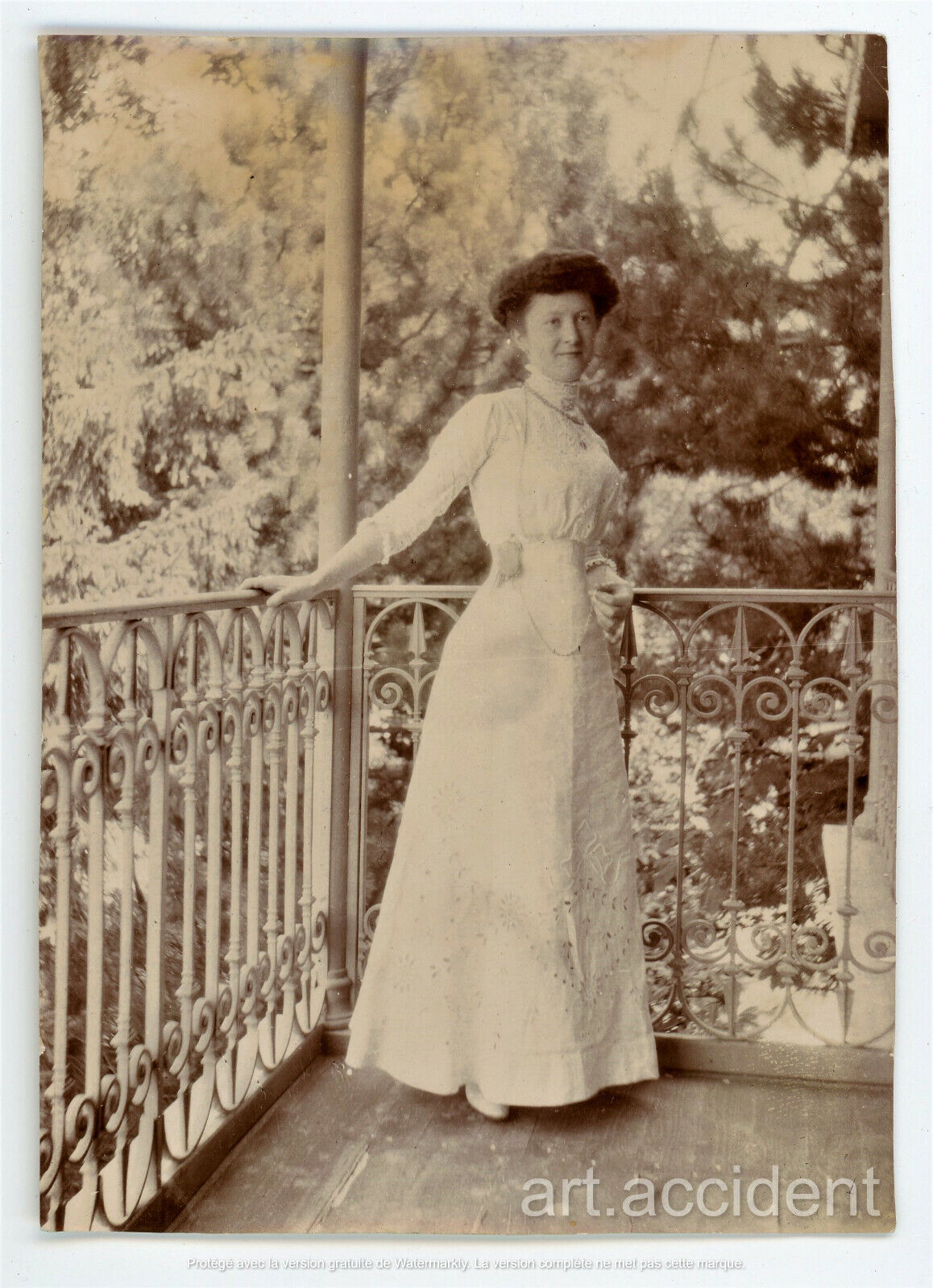 Vernacular Poetry - WOMAN POSES ON BALCONY Pictorialism vtg found photo 1900\'s