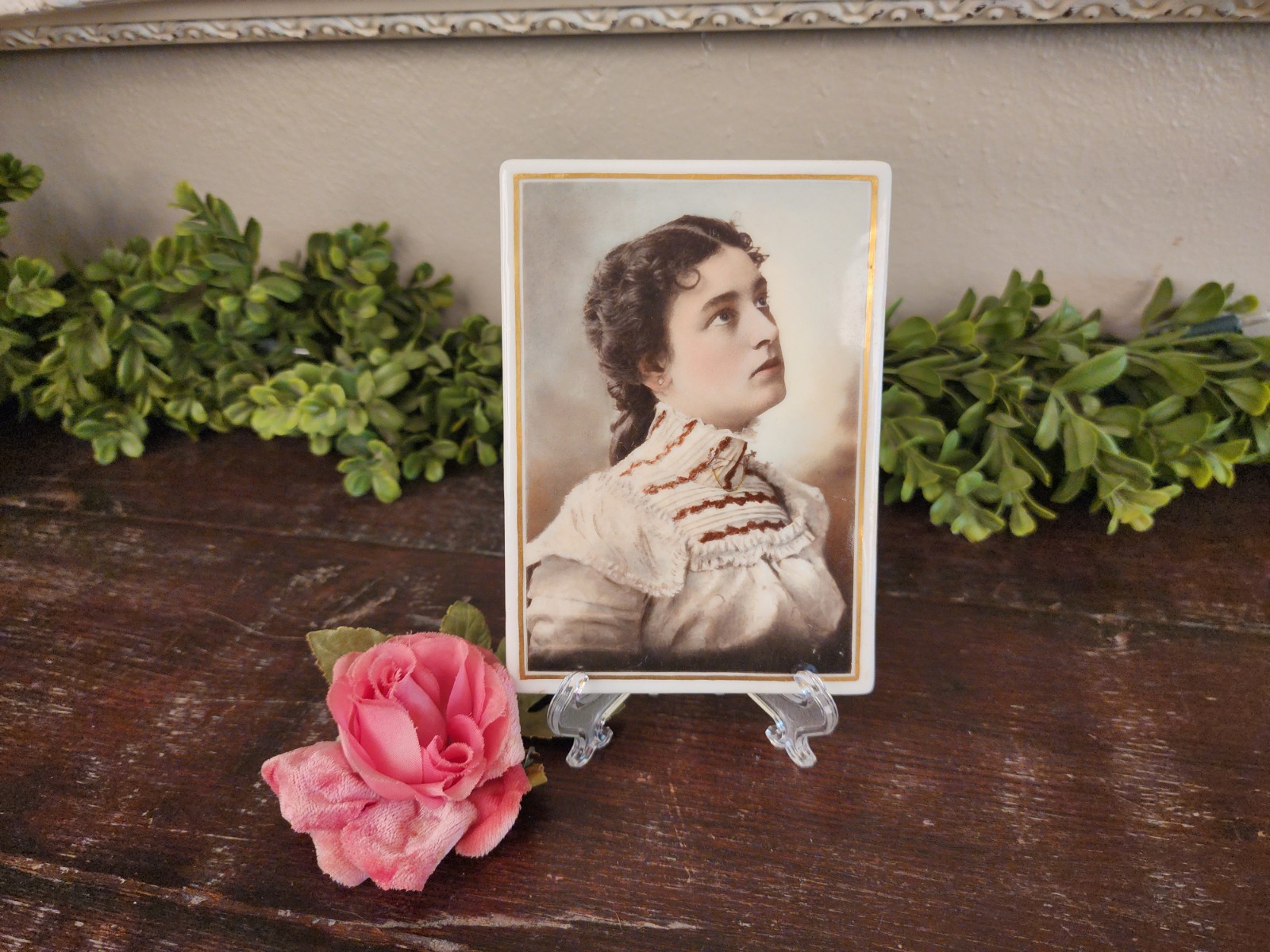 Antique 19th Century Tressemann & Vogt Porcelain Portrait Plaque Limoges France