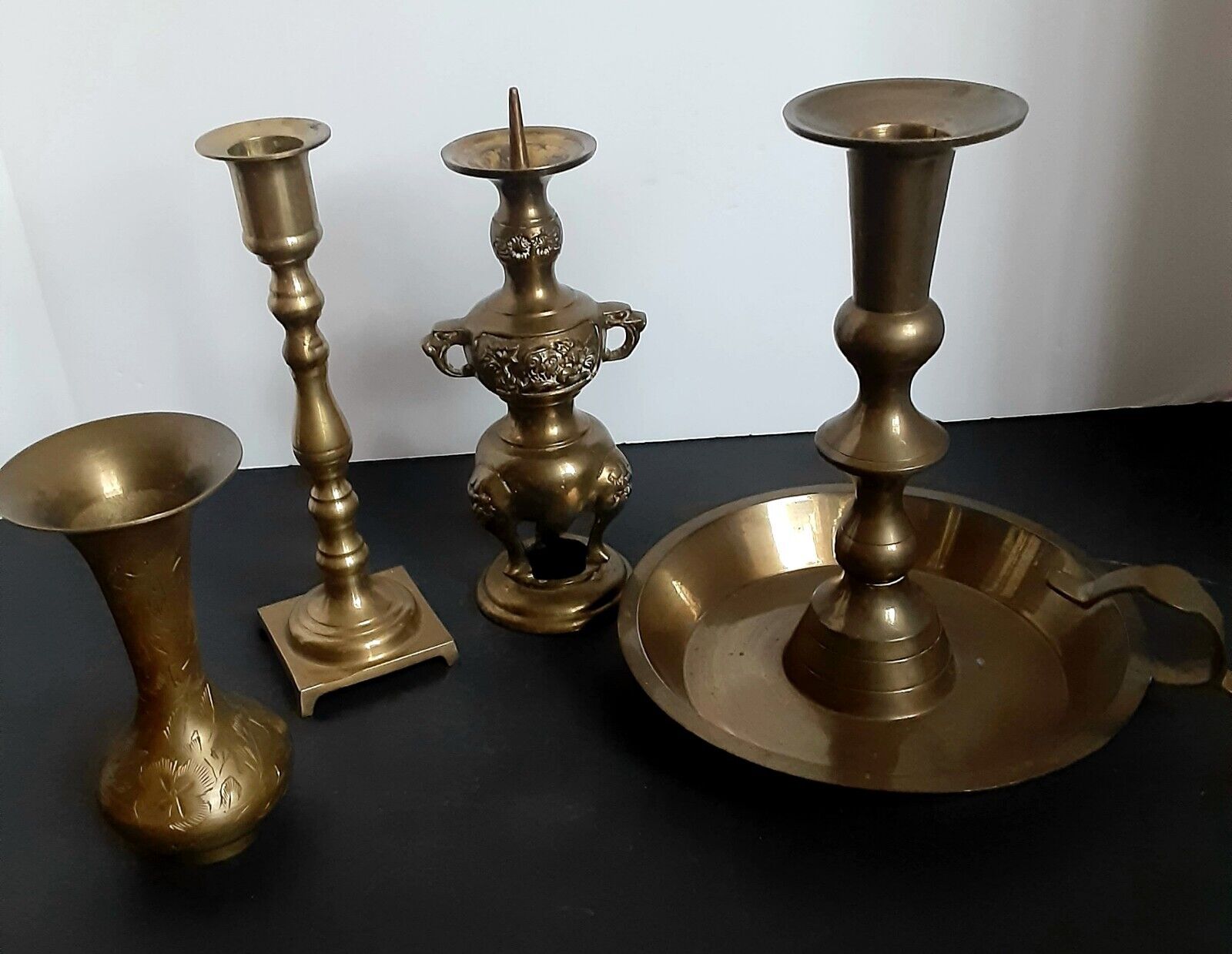 Vintage Brass Candle Sticks Lot Taper Candleholder *Vase*Chamber Holder*Old