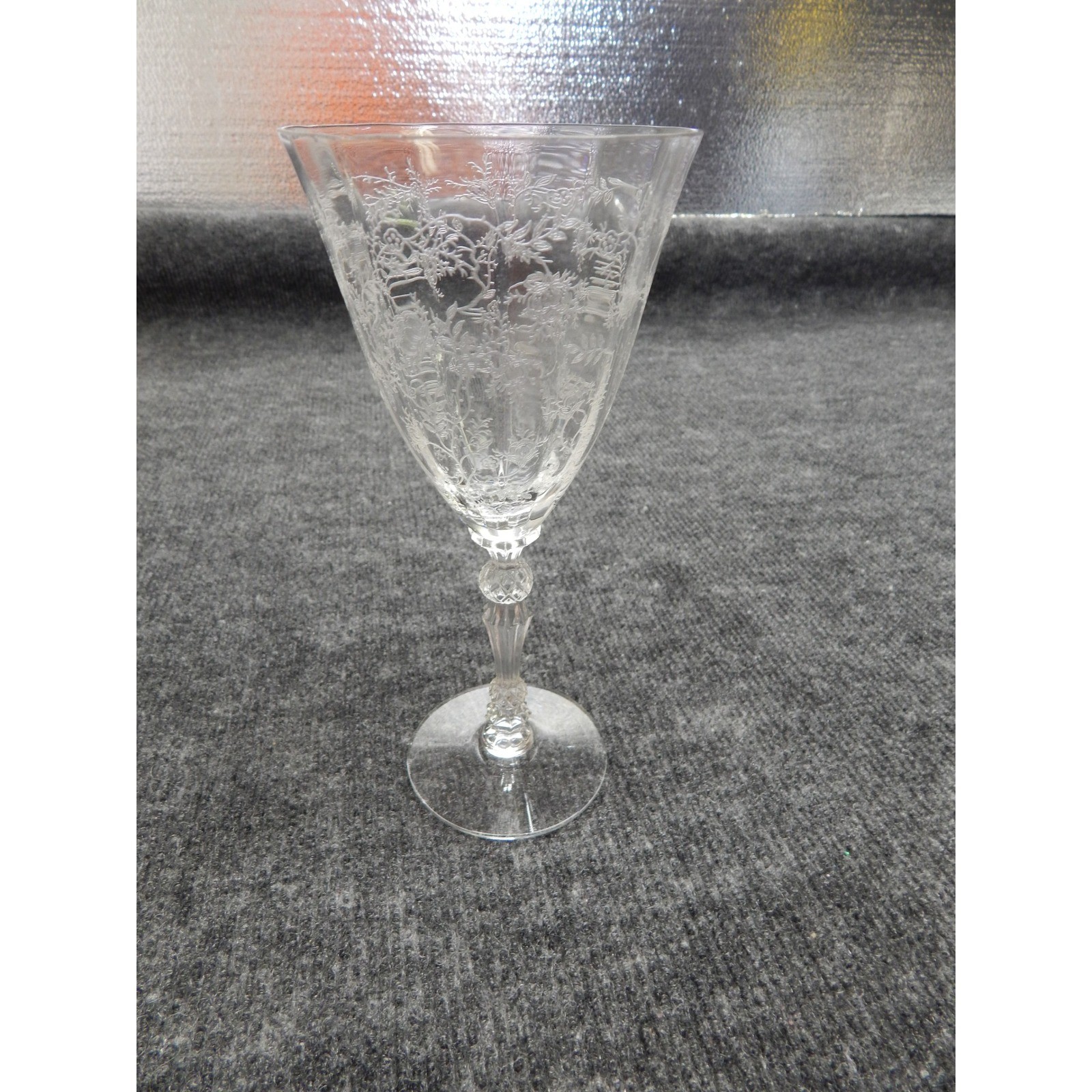 Fostoria June Clear Etched Crystal Water Goblet Vintage Elegant Stemware 7.5in