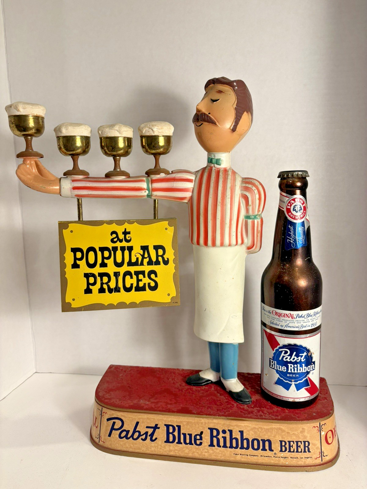 Vintage Pabst Blue Ribbon Metal Bartender Back Bar Sign - \