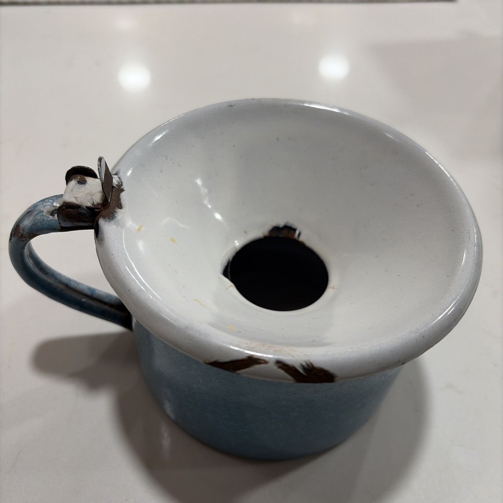 Antique White & light blue Item - Personal Spittoon.