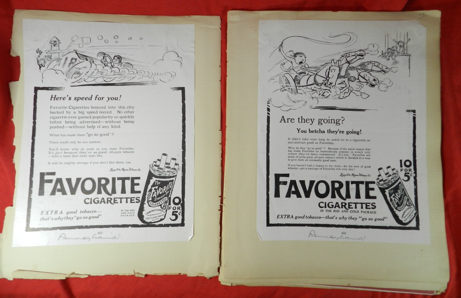 Lot of 59 Favorite Cigarette Ads from the Liggett & Myers Company - 1916